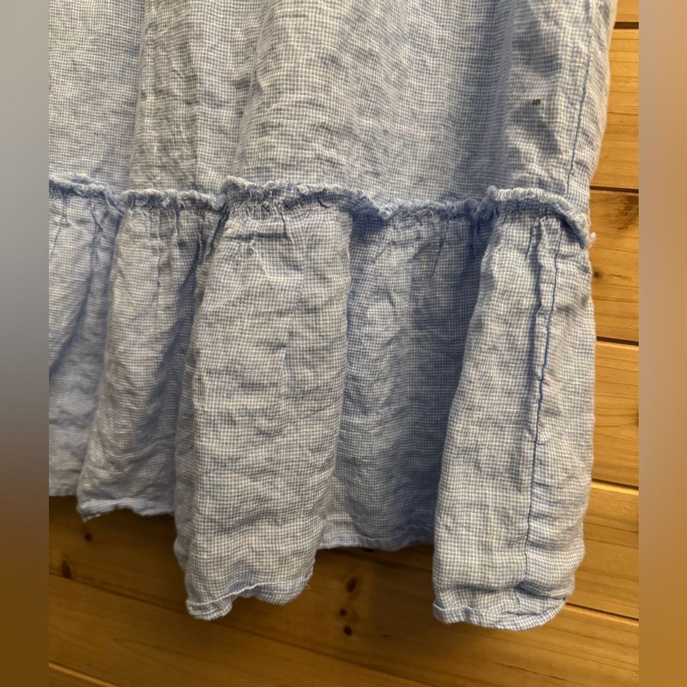 J McLaughlin Size Medium Maryann Linen Pintuck Blue Gingham Sleeveless Dress - Picture 2 of 13